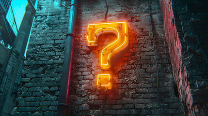 Neon sign on a brick wall in the shape of a question mark, generative ai - obrazy, fototapety, plakaty