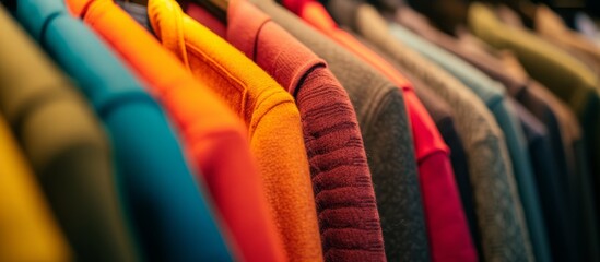 Vibrant Collection of Colorful Shirts Hanging on Display Rack at Clothing Store
