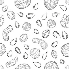 Graphic image of sunflower seeds and nuts. Pattern Vector graphics.