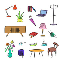 Images of various household items. Vector graphics.
