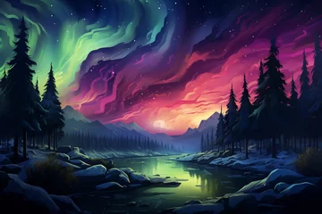 Foto op Canvas illustration of an aurora scene © RBY