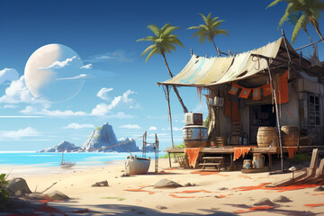 illustration of a future beach scene