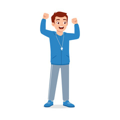 happy young physical education teacher standing