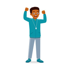 happy young physical education teacher standing