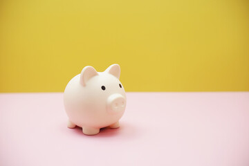 piggy bank with space copy on pink background