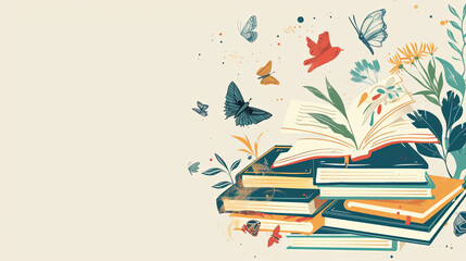 fun illustration of book and butterfly background