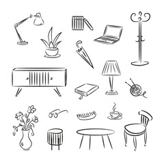 Images of various household items. Vector graphics.