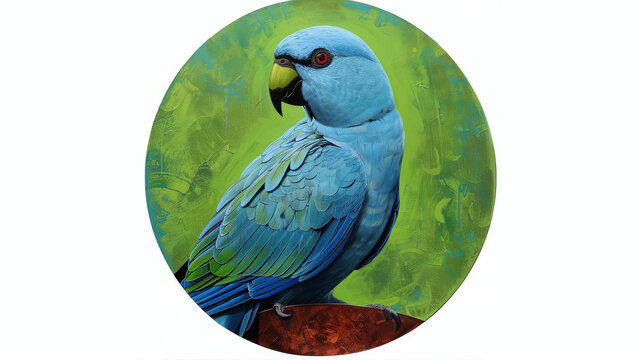 blue indian ringneck parrot with bright green circle around the parakeet