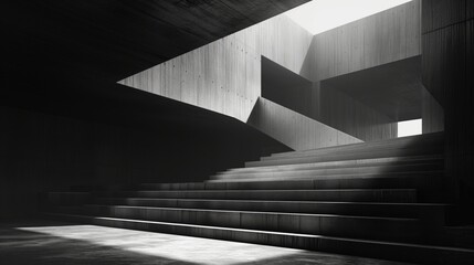 Interplay of light and shadow in brutalist interior