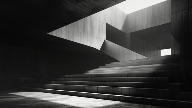 Interplay of light and shadow in brutalist interior