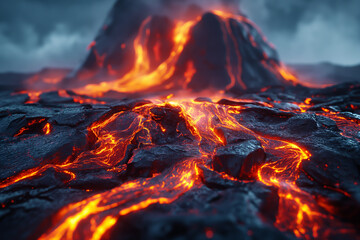 Volcanic eruptions, lava, scenes of dangerous flames. - obrazy, fototapety, plakaty