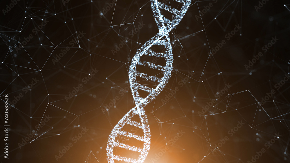 Poster dna structure rotation on digital cyberspace network illustration.