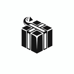 Black simple abstract package delivery logo element on white background Generative Ai
