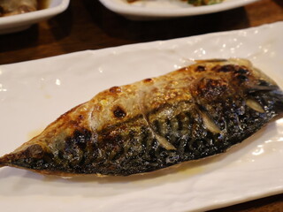 Grilled Mackerel on White Plate - Korean Style Dish