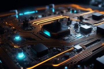Fototapeta na wymiar Circuit board with glowing lines, representing the inner workings of technology