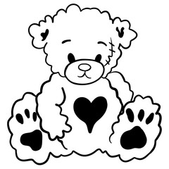 Teddy Bear Sad Black Lines Vector Coquette Series Cute