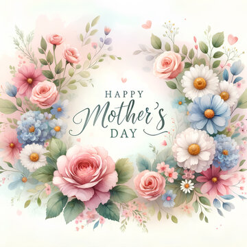 Mother's Day Floral Greeting Design. A gentle Mother's Day card featuring a delicate watercolor floral design with Happy Mother's Day text.