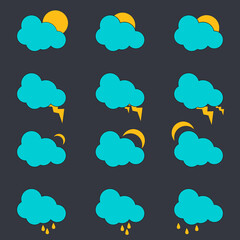 Weather icons set. cloud icon with rain, moon and sun