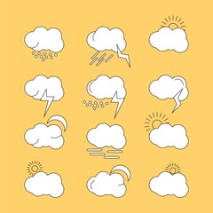 weather line icon pack including moon cloud warm light rain