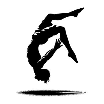 Silhouette teenager jumping flip