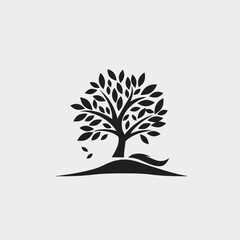 Obraz premium Black simple abstract tree logo element on white background Generative Ai