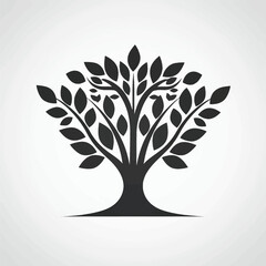 Black simple abstract tree logo element on white background Generative Ai