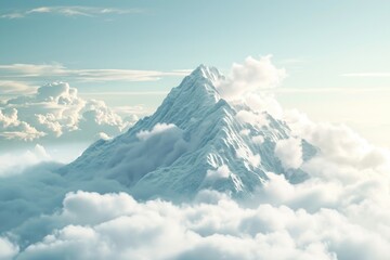 A towering mountain peak emerges prominently amidst a sea of dense clouds, creating a striking visual contrast, Cloud storage depicted as an enormous digital mountain range, AI Generated