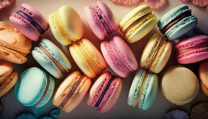 Sweet colorful macarons . Tasty colourful macaroons.