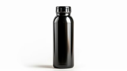 Black thermos bottle isolated on white background    