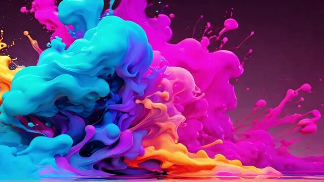 Colorful Liquid neon color splashing in super slow motion.