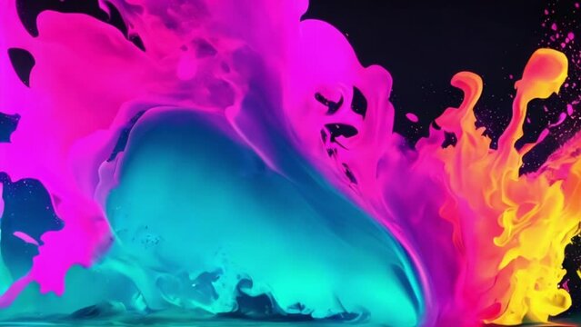 Colorful Liquid neon color splashing in super slow motion.