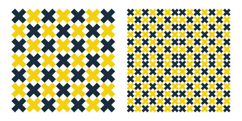 Blue and yellow seamless pattern with cross and stripes. Used for fabric, textile, paper print