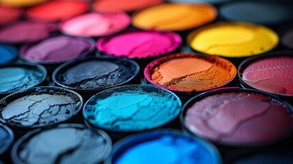 Obraz na płótnie Canvas Array of colorful makeup eyeshadow pans, beauty and cosmetics concept.
