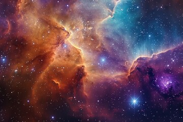 Obraz premium Astonishing View of a Vast Star Cluster Illuminating the Night Sky, Colorful view of a nebula cloud with twinkling stars, AI Generated