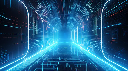 Obraz premium Artificial intelligence background, blue world network circuit future technology background