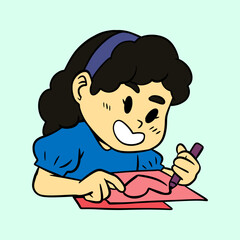 Little Girl Writing Vector Illustration