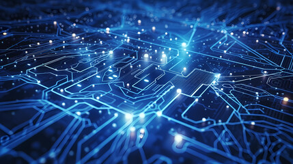 Artificial intelligence background, blue world network circuit future technology background