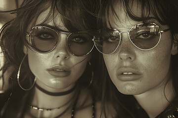 Zwei Frauen mit Sonnenbrille - Vintage Foto