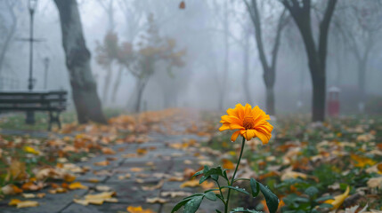 The marigold flower is lonely against