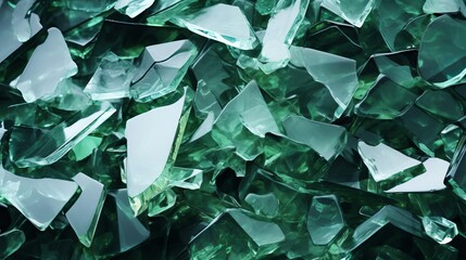 Background many recycle pieces of broken glass in green - obrazy, fototapety, plakaty