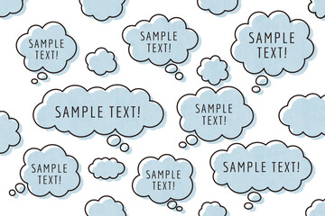 もやもやとした雲の形をした手描きの吹き出し、モクモクとしたフキダシの線画ベクターイラスト、水彩画風イラスト