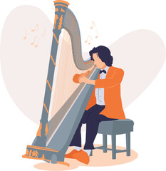 Boy playing harp