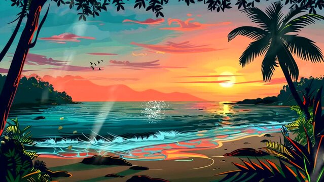 view on the beach at sunset. Seamless looping 4k time-lapse video animation background