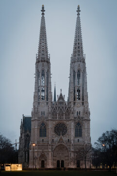 Early morning view of neo-Gothic Votive Church (Votivkirche) in Vienna, Austria