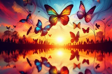 Fotobehang Grunge vlinders background with butterflies