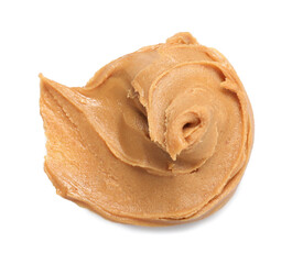 Sample of tasty nut butter isolated on white, top view