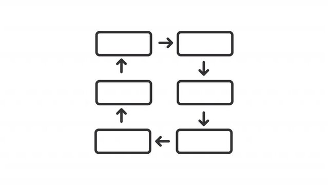 Automation line animation. Animated flowchart icon. Repetitive tasks. Process management. Continuous operation. Black illustration on white background. HD video with alpha channel. Motion graphic