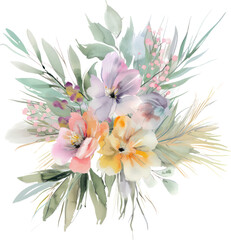 Watercolor flowers bouquets isolated on white background. , bunch of flowers watercolor for Stylish fall wedding bunch of flowers. design card, postcard, textile, flyer