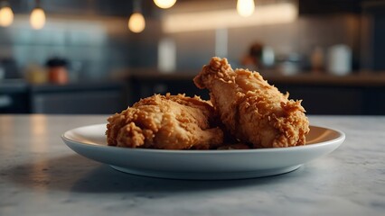 Fried chicken on a plate in a restaurant,  delicious