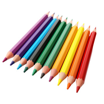 Multiple colored pencils isolated on transparent background